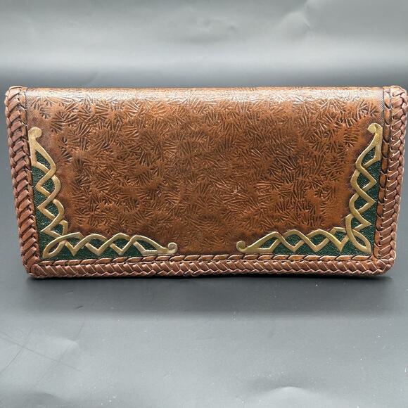 Vintage Hand Tooled Textured Leather Wallet Check Card Bill Holder Monogrammed - Picture 2 of 6